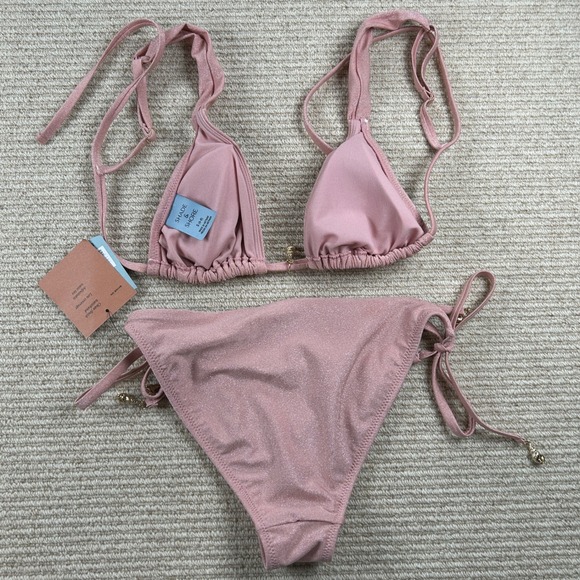 NWT Shade & Shore Bikini Set Womens S XS Pink Shimmer Metallic Glam Coquette - Picture 2 of 7